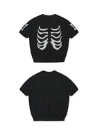 LIBERAFIT Skeleton Print Knit Ribbed Trim Short Sleeve Tee