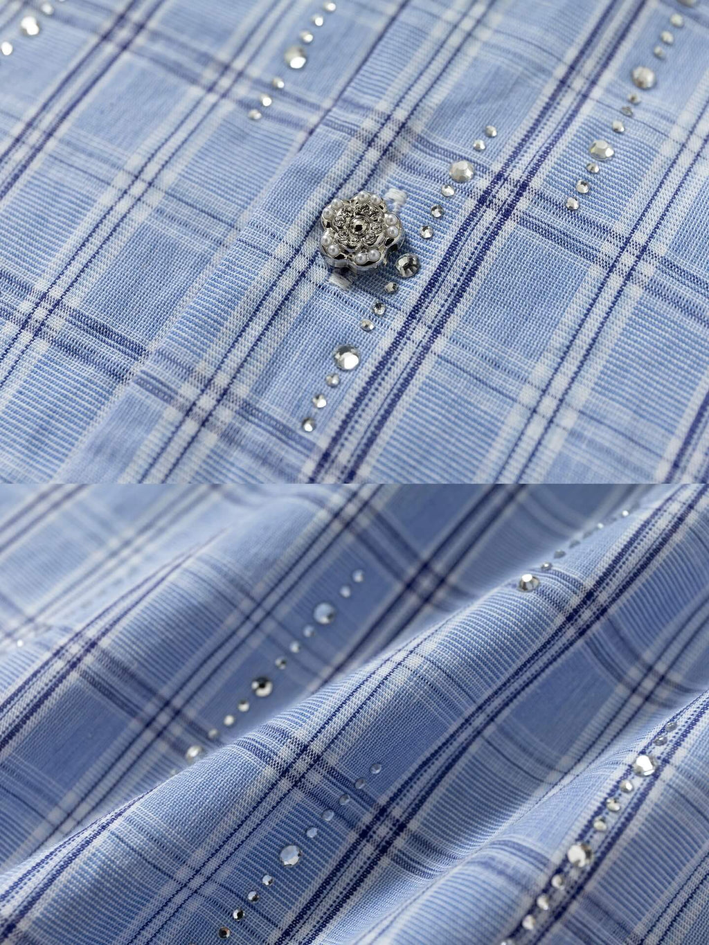 YADcrew All Over Rhinestone Plaid Short Sleeve Shirt