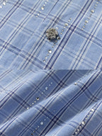 YADcrew All Over Rhinestone Plaid Short Sleeve Shirt