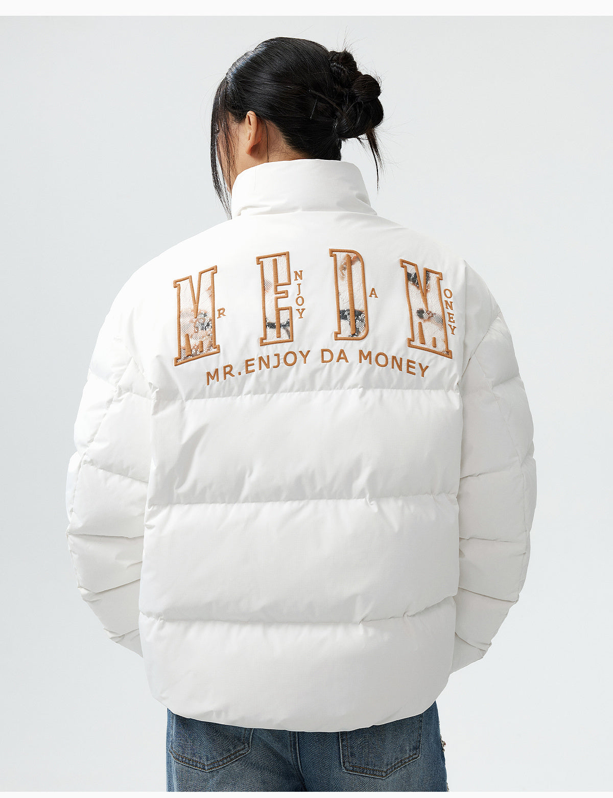 MEDM 3D Embroidered Lace Puffer Jacket