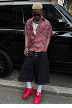 STEEPC Plaid Boxy Wide Short Sleeve Shirt