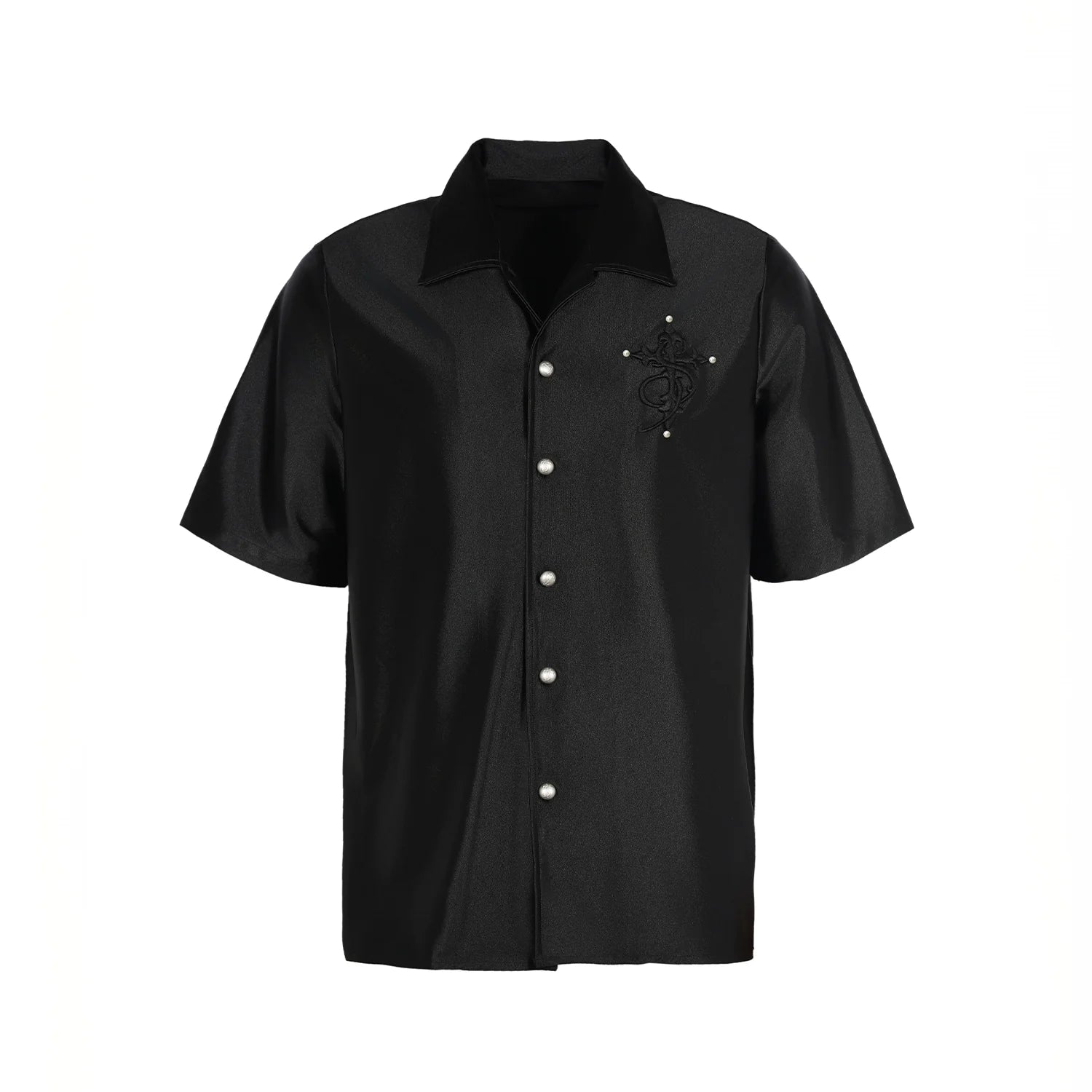 Small Town Kid 3D Cross Embroidered Satin Cuban Shirt Set
