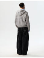 MEDM Hooded Cable Knit Zip Up Cardigan