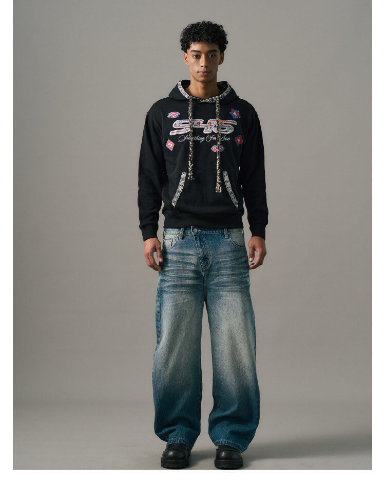 S45 Slanted Panel Curved Washed Jeans