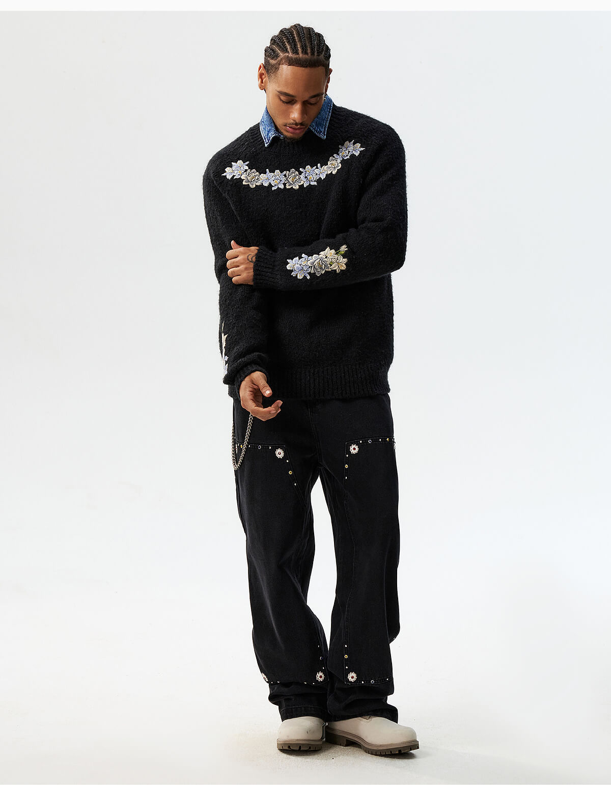 MEDM Floral Embroidered Mohair Knit Sweater