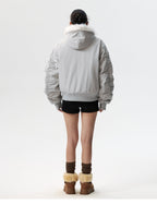 MEDM Animal Logo Patch Fur Hooded Bomber Jacket