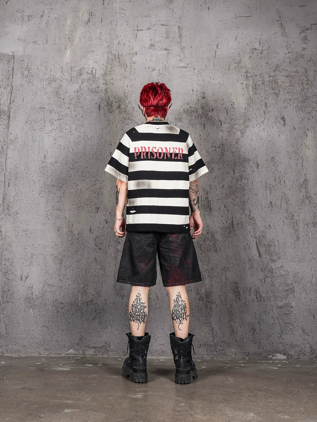 UNDERWATER Jailbird Dirty Dye Cut Distressed Stripe Tee