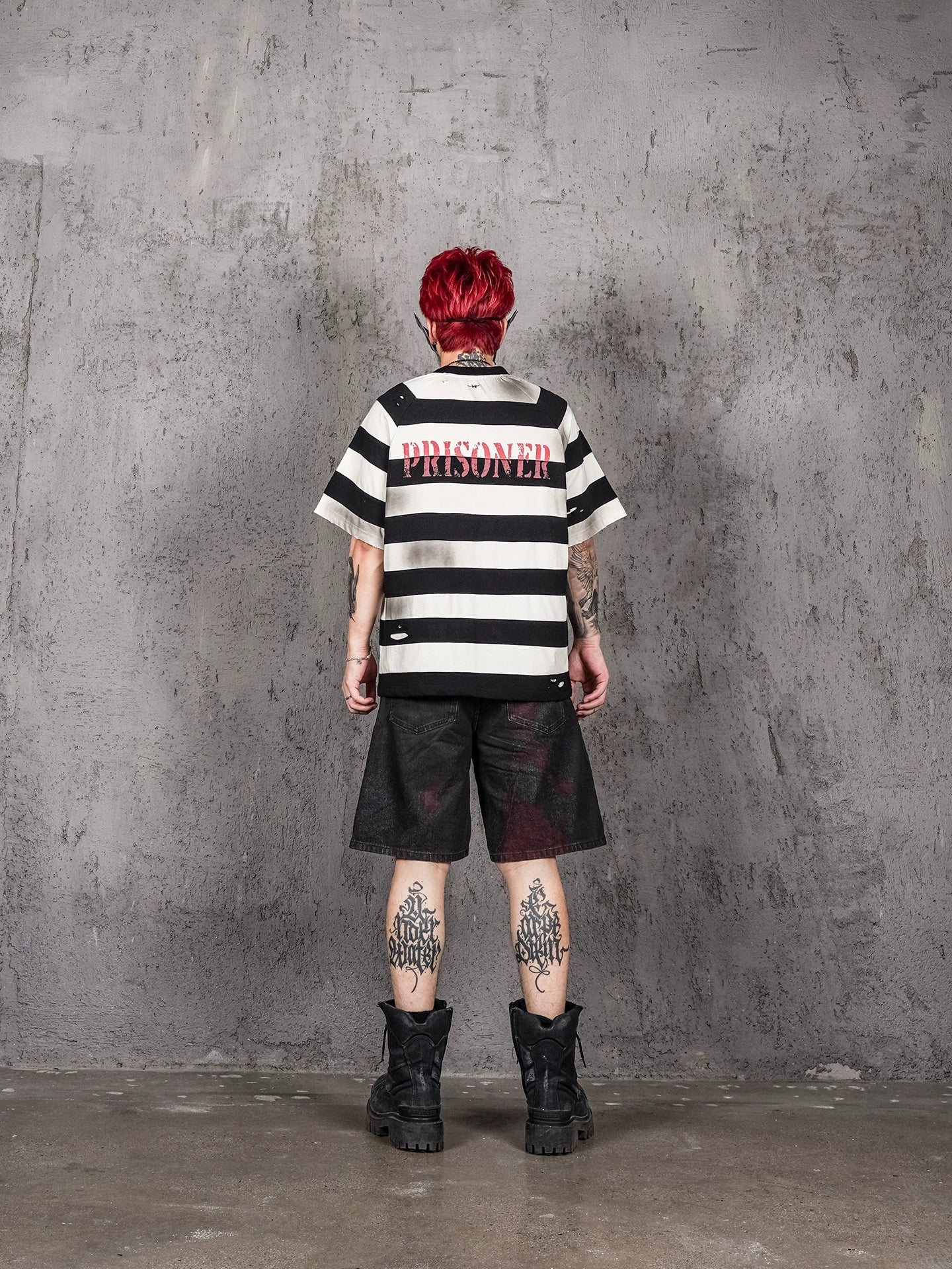 UNDERWATER Jailbird Dirty Dye Cut Distressed Stripe Tee
