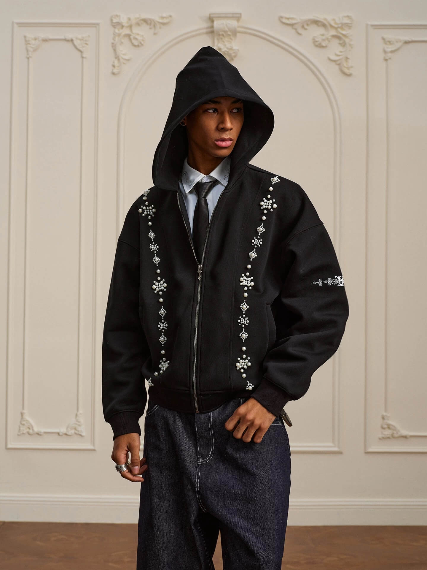 YADcrew Star Track Pearl Zip Up Hoodie