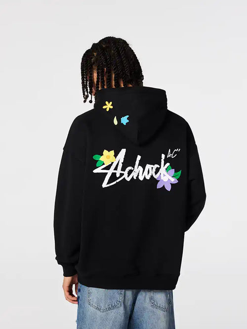 Achock Floral Embroidery Logo Printed Hoodie