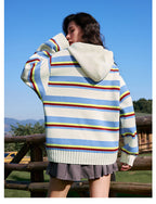 MEDM Colorful Stripes Zip-Up Knit Hoodie