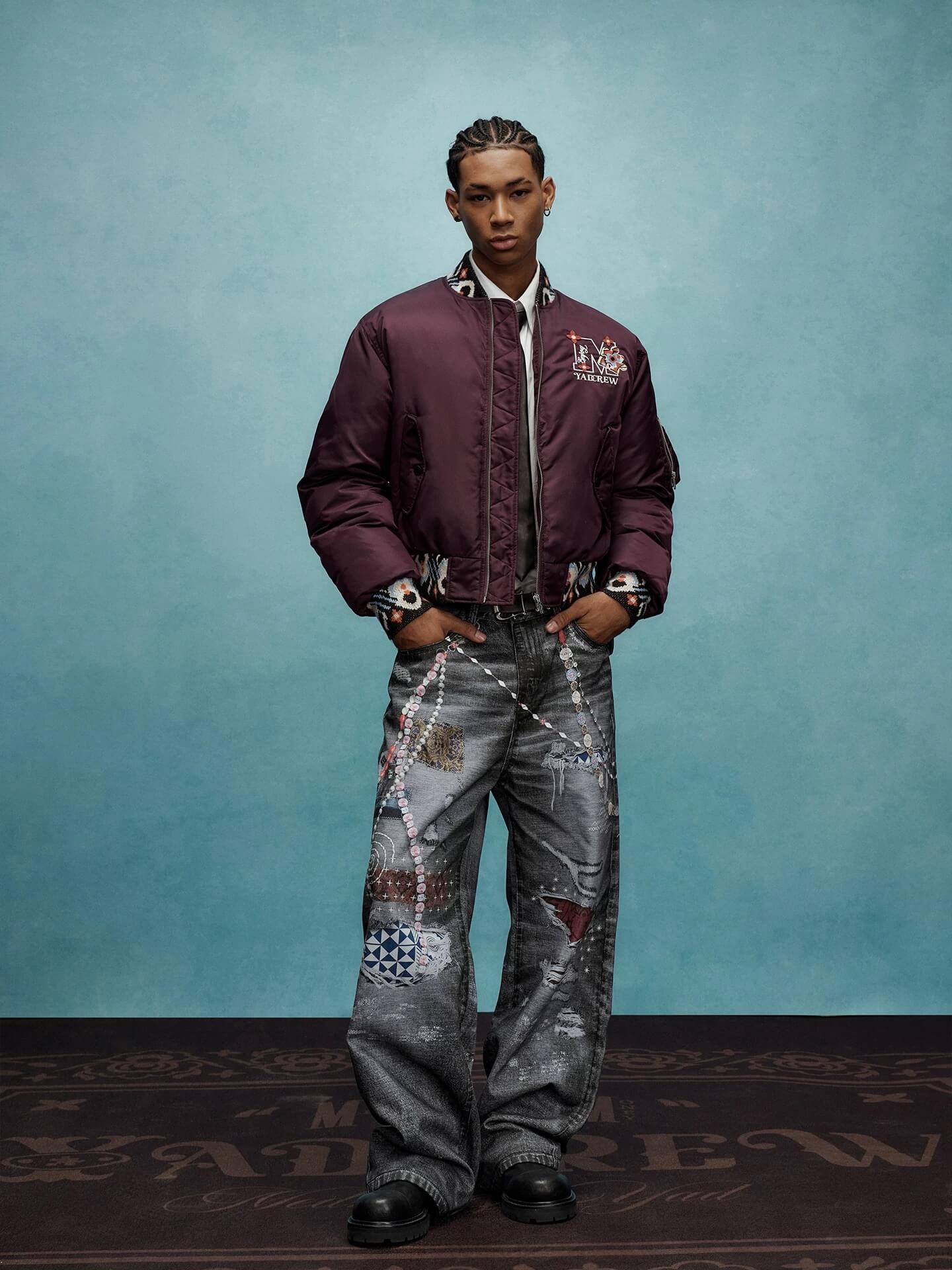 YADcrew x MEDM Ethnic Ribbed MA-1 Bomber Jacket