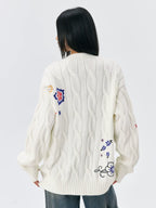 MEDM Floral Butterfly Embroidered Cable Knit Cardigan
