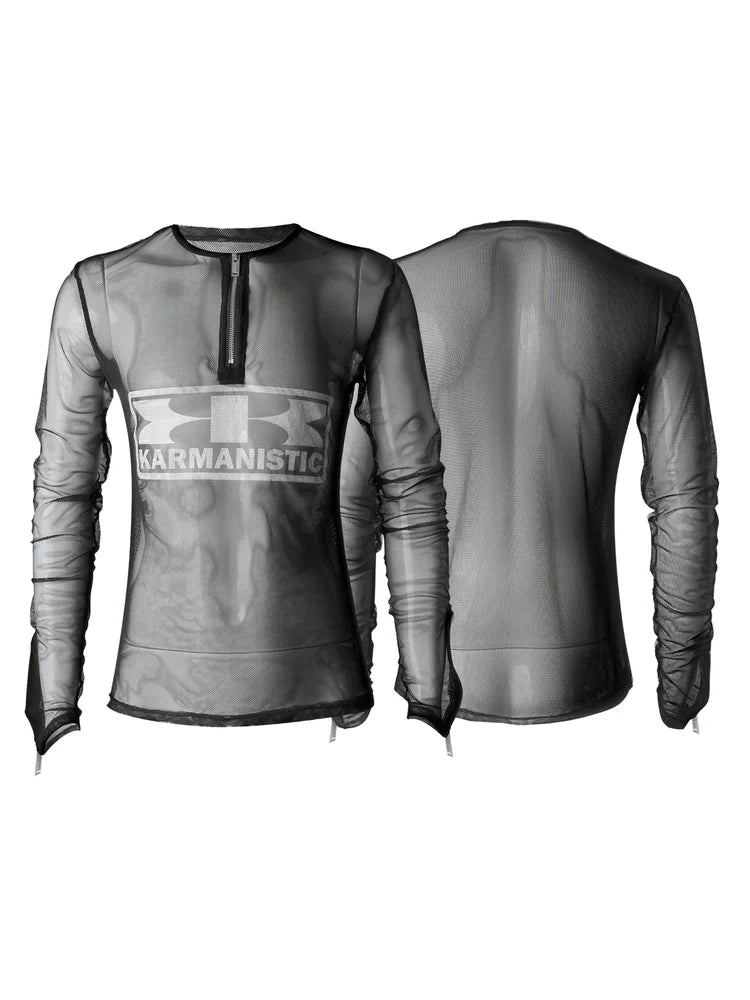 KARMANISTIC Mesh Half Zip Long Sleeve Tee