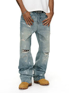 ANTIDOTE Washed Ripped Holes Light Blue Flared Jeans