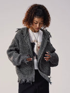 Remedy Distressed Hooded Zipper Knit Cardigan