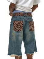 ANTIDOTE Leopard Patchwork Denim Shorts
