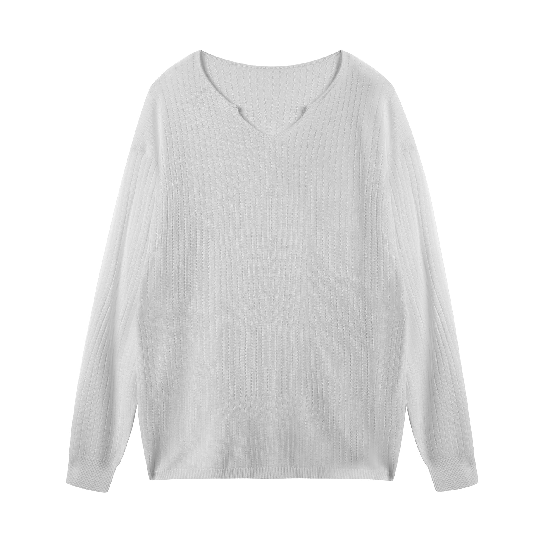JHYQ Lightweight Striped V-neck Jacquard Knit Sweater