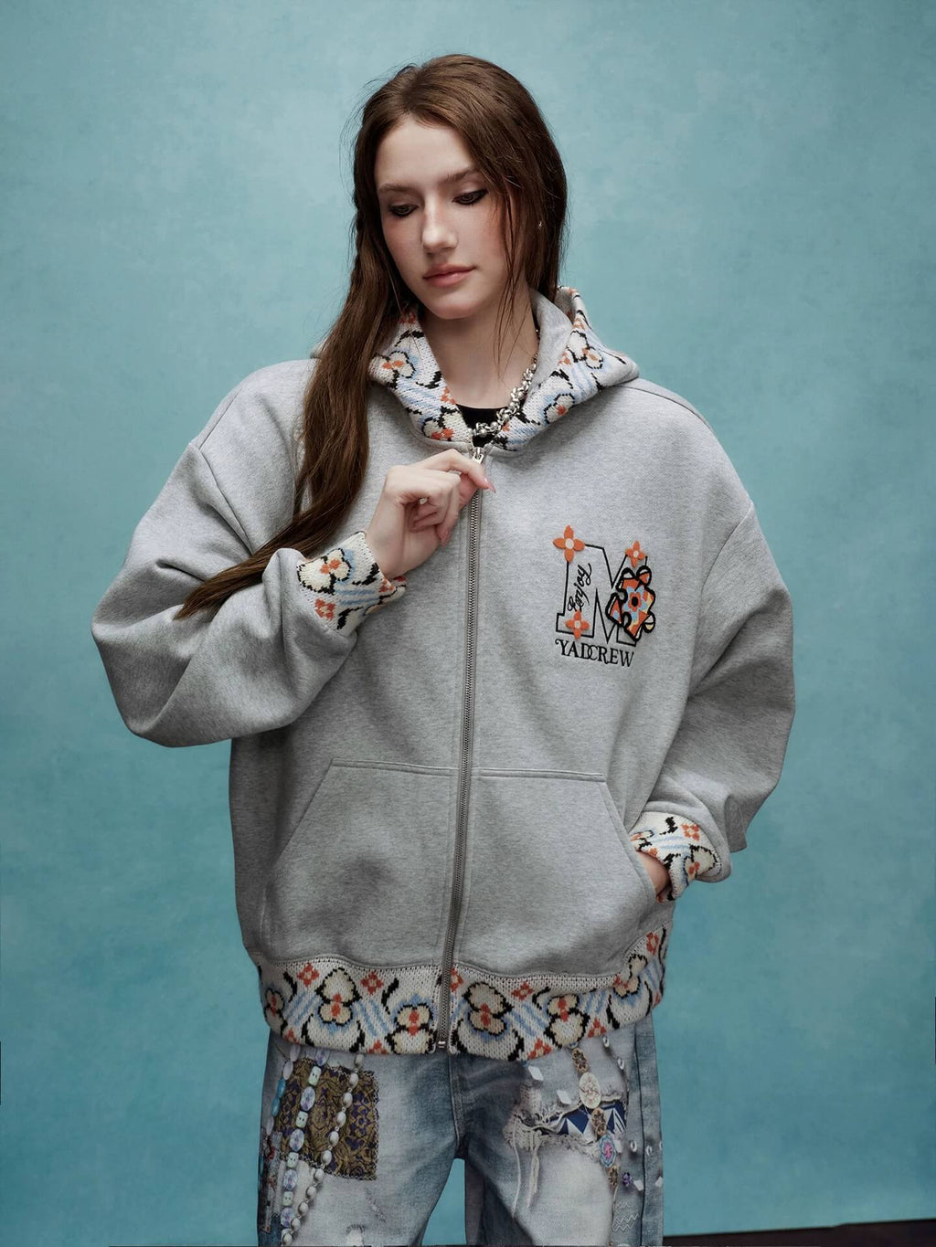 YADcrew x MEDM Ethnic Ribbed Zip Up Hoodie