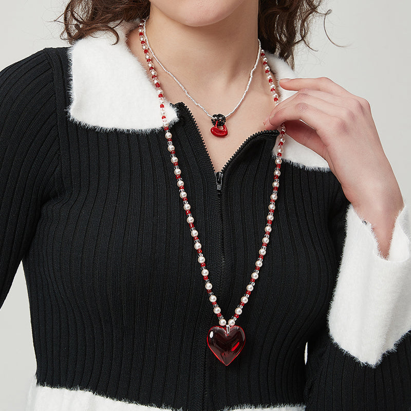 AWE Red Heart Pearl Necklace