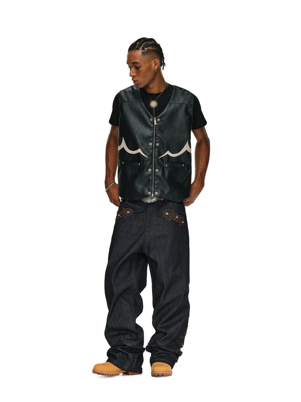 ANTIDOTE Turquoise Studded Western PU Leather Biker Vest