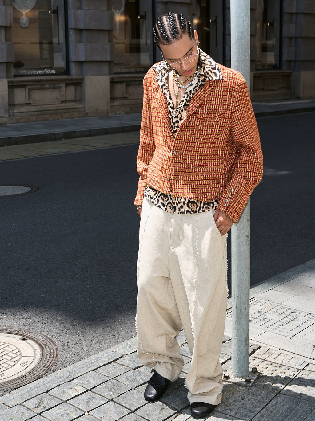 STEEPC Houndstooth Wool Blend Short Suit Jacket