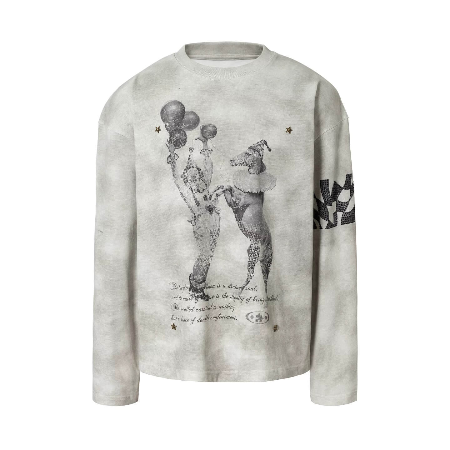 YADcrew Dirty Washed Circus Star Studded Long Sleeve Tee