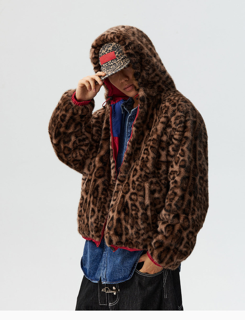 MEDM Reversible Leopard Fur Hooded Track Jacket