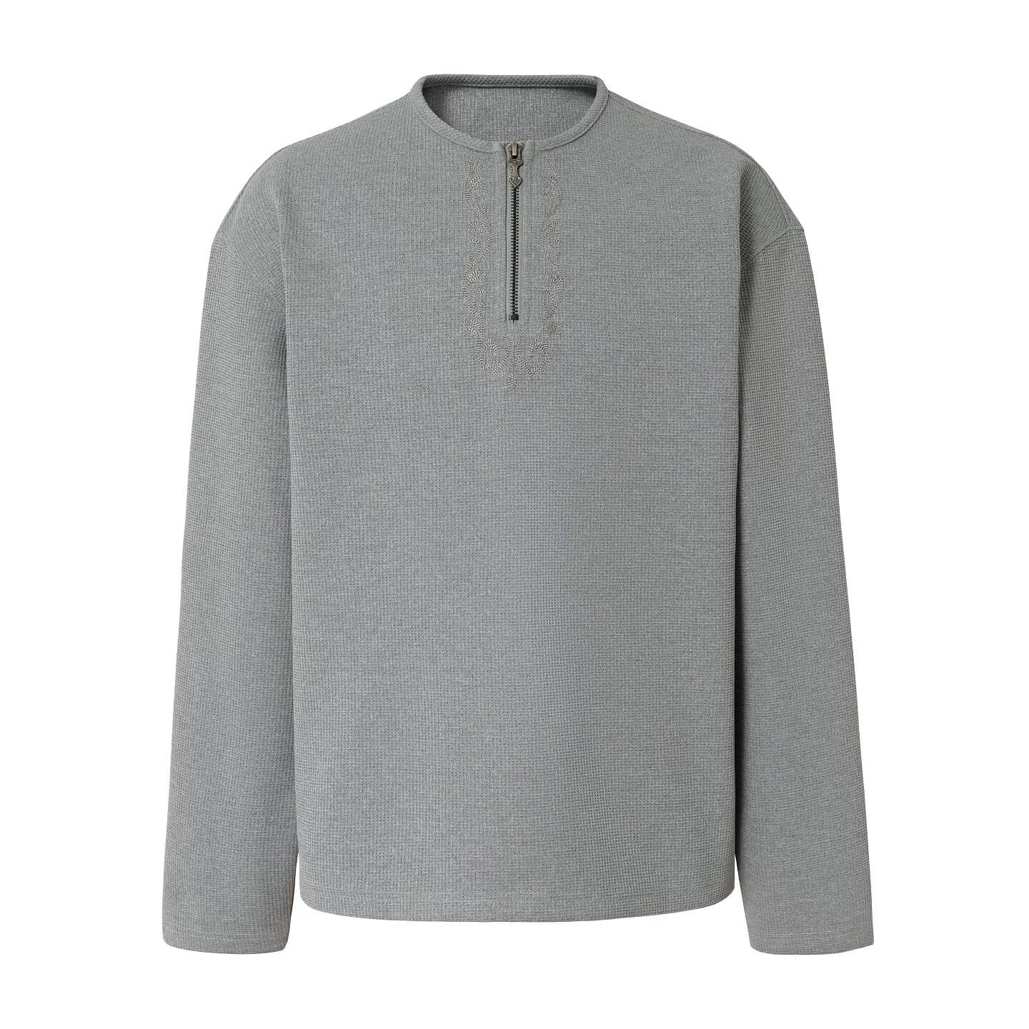 YADcrew Baroque Embroidered Half Zip Waffle Thermal Long Sleeve Tee