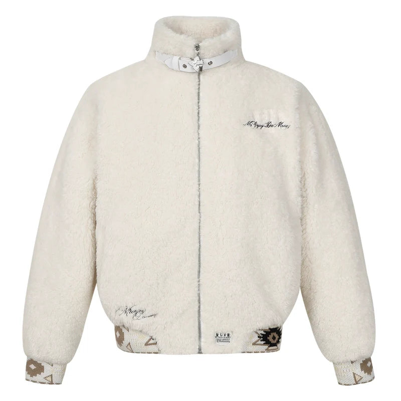 MEDM Ethnic Trim Belted Sherpa Jacket