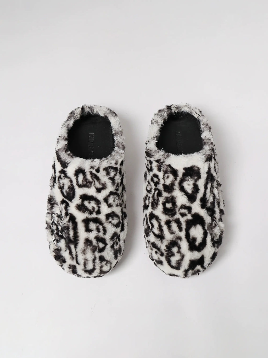 KARMANISTIC Rose White Leopard Fur Embroidered Slipper Clogs
