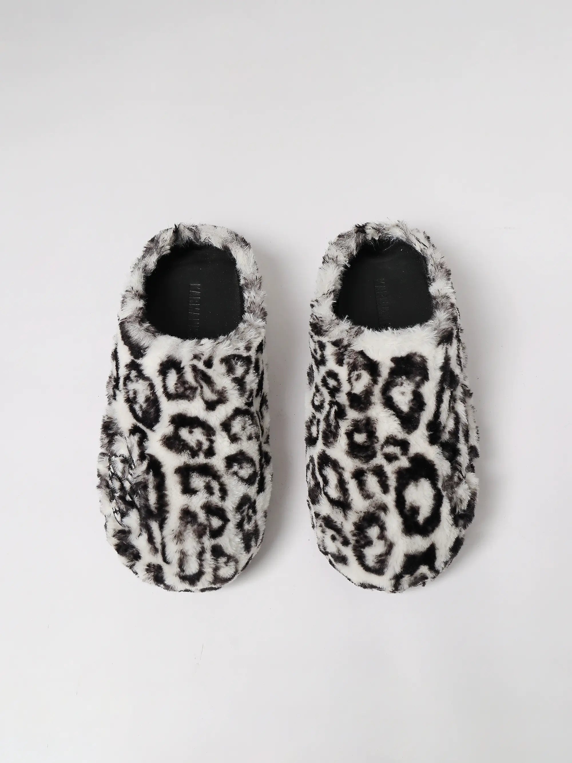 KARMANISTIC Rose White Leopard Fur Embroidered Slipper Clogs