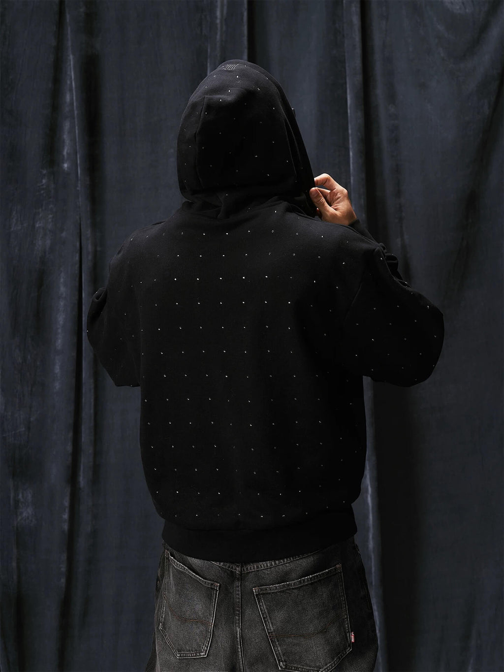 1807 Rhinestone Embellished Zip Up Hoodie