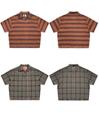 EVILKNIGHT(EK) Striped Plaid Tie-Dye Linen Polo Shirt