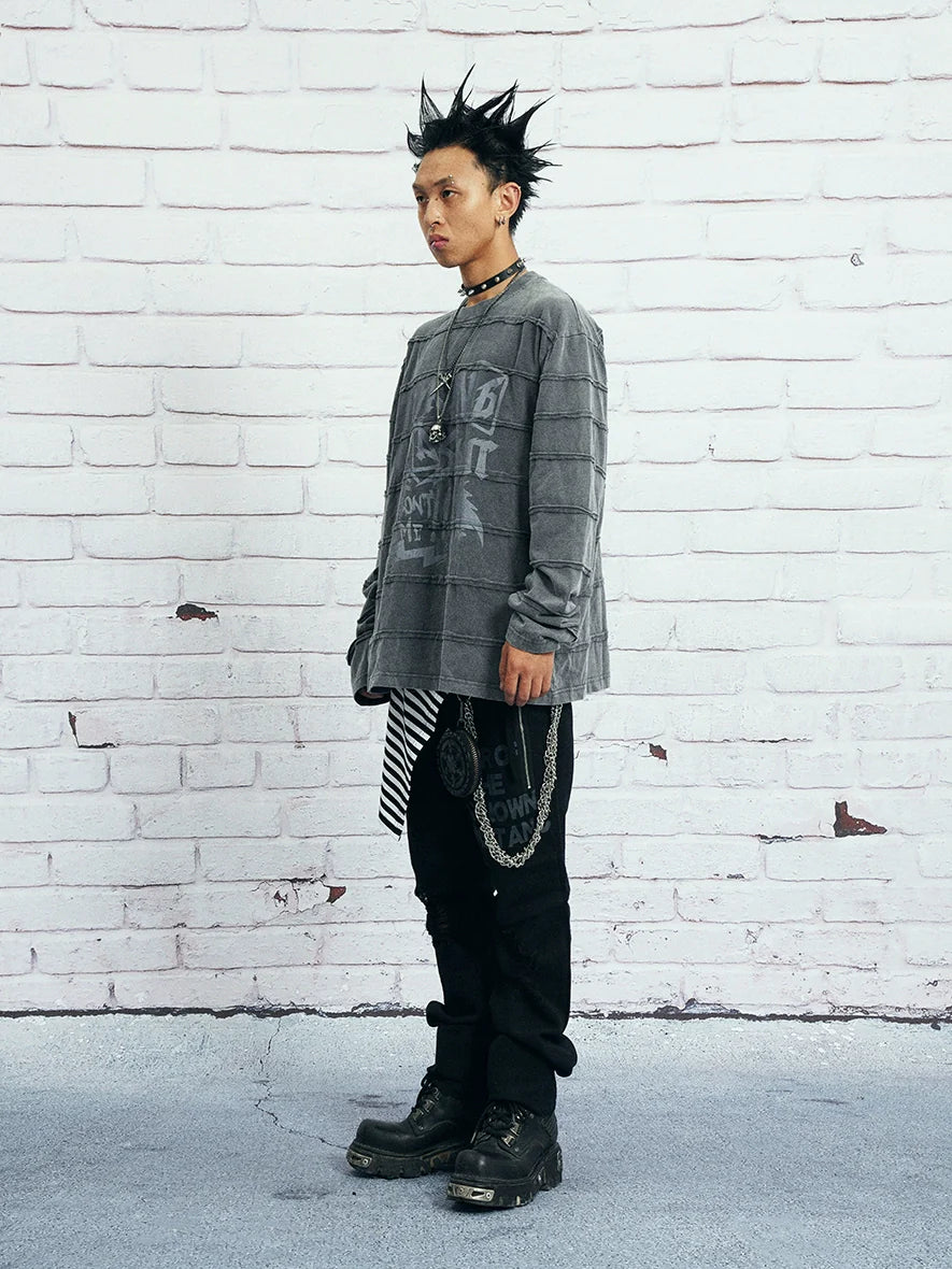 VENTUREK Washed Deconstructed Patchwork Long Sleeve Tee