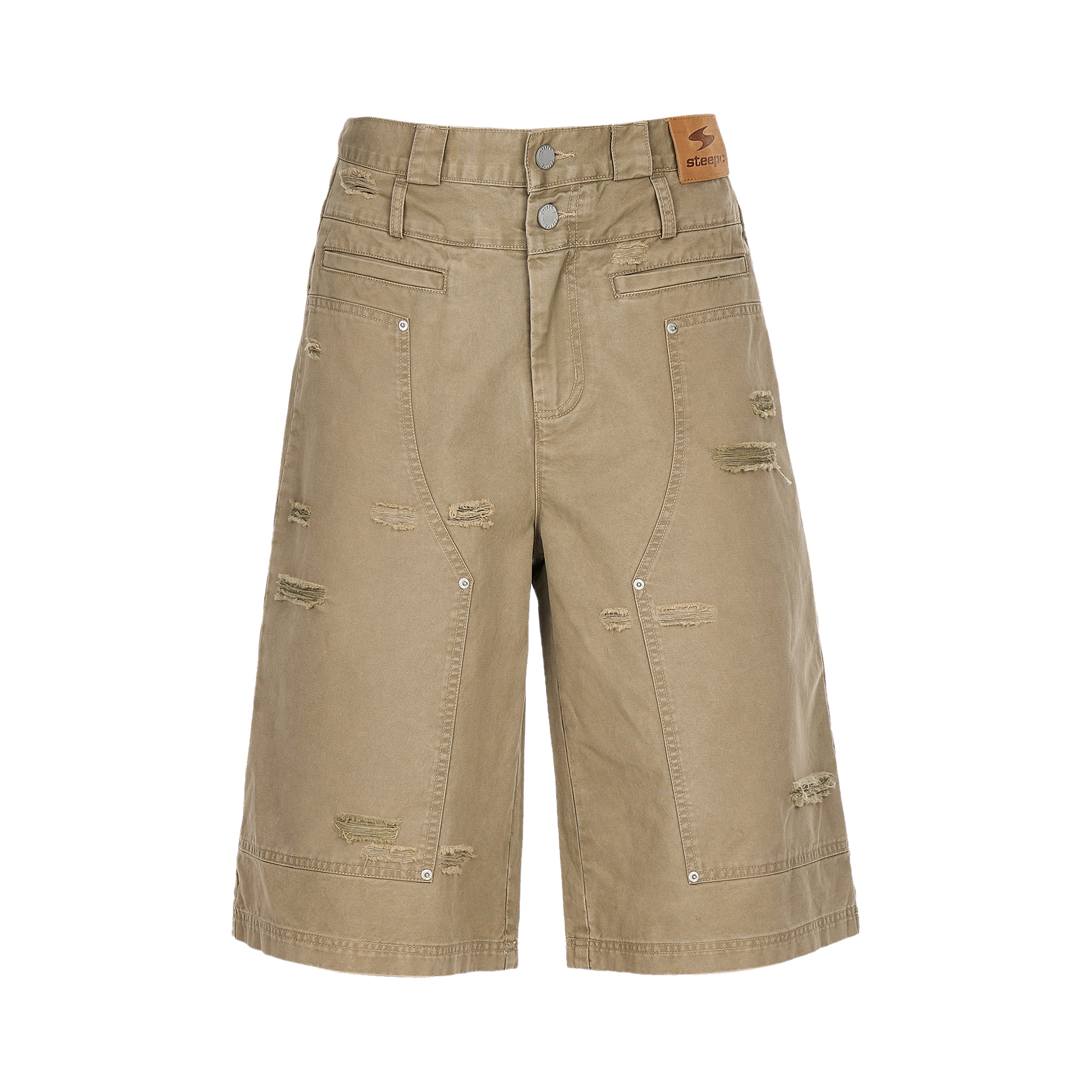 STEEPC Aged Torn Double Waisted Lumberjack Double Knee Baggy Shorts
