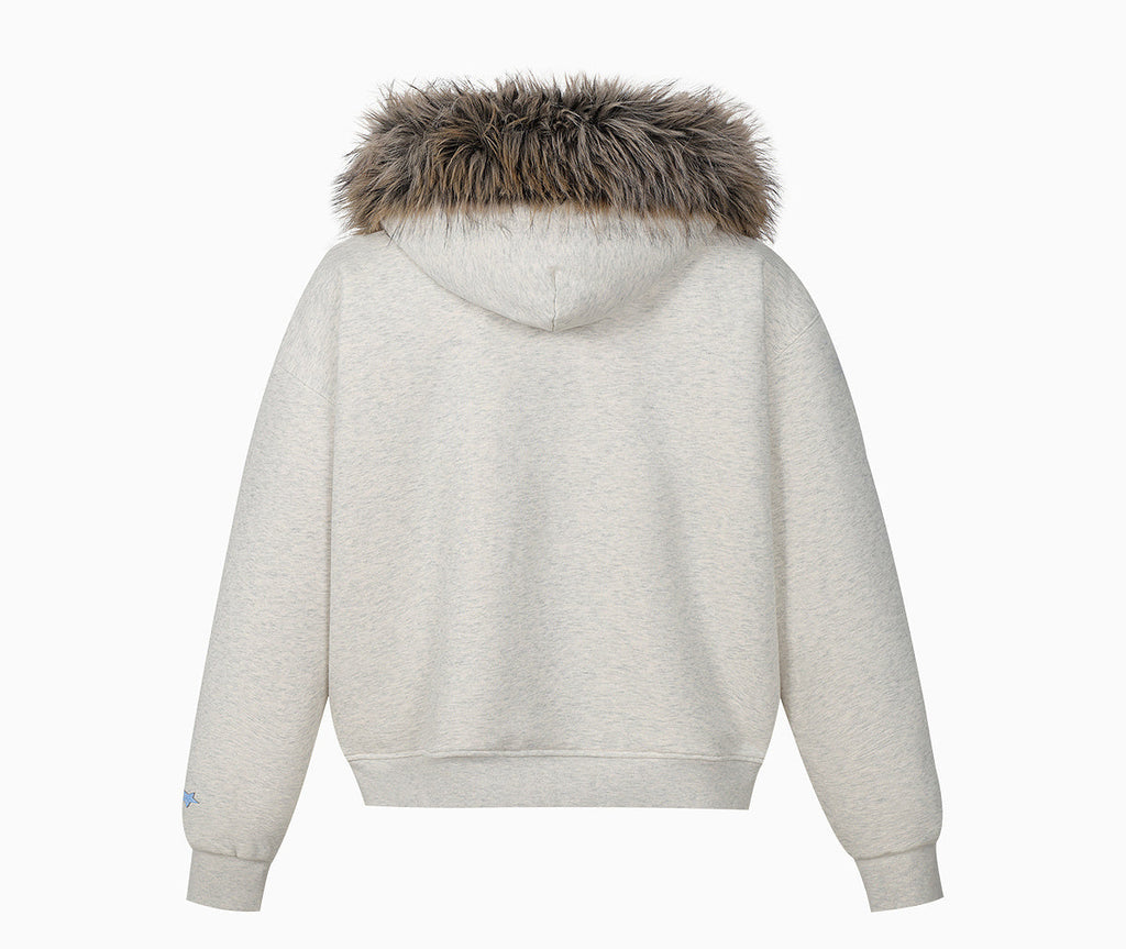 MEDM Faux Fur Lined Hooded Fur Zip Up Jacket