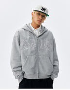MEDM Flower Embroidered Zip Up Hoodie