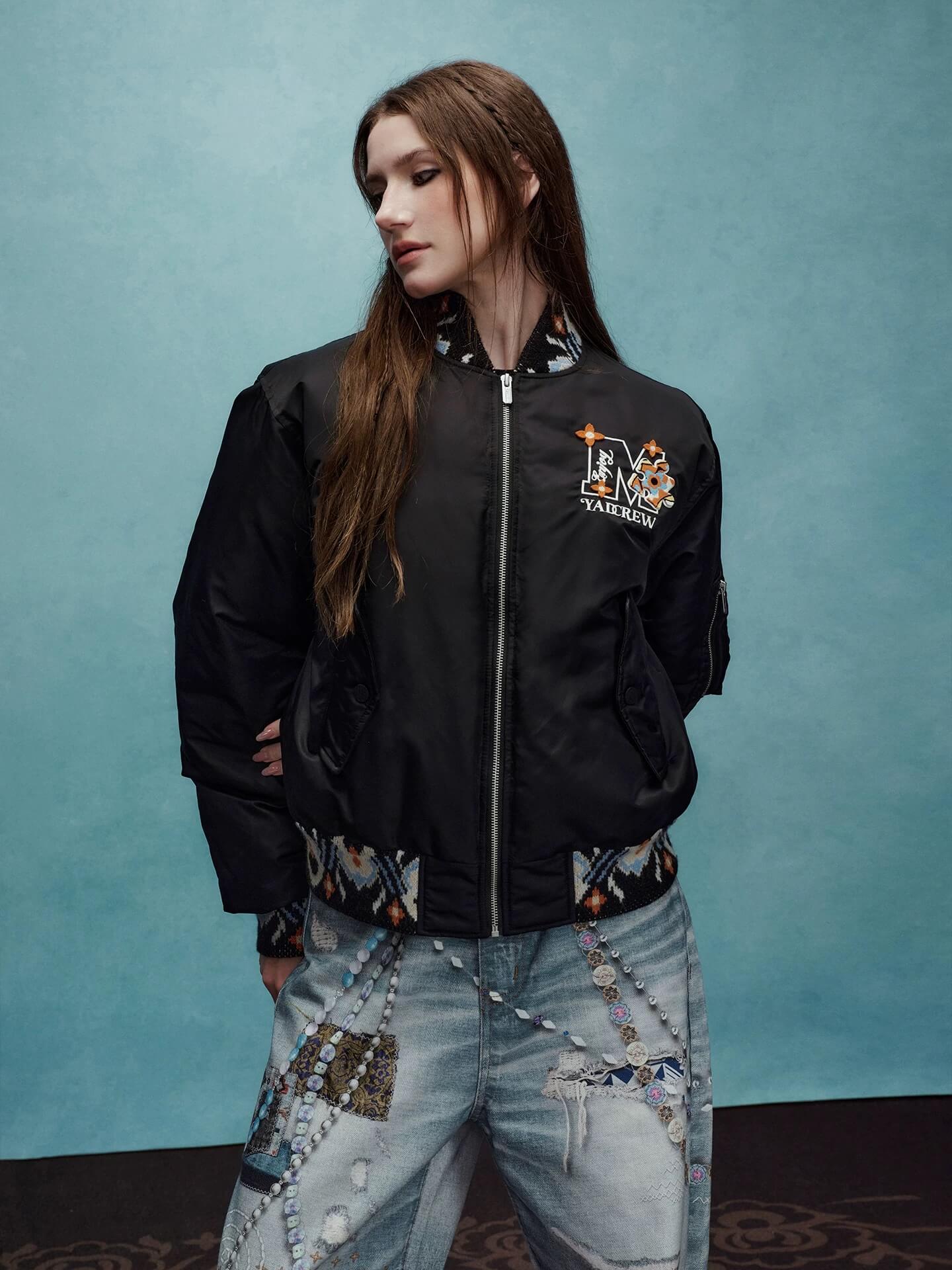 YADcrew x MEDM Ethnic Ribbed MA-1 Bomber Jacket