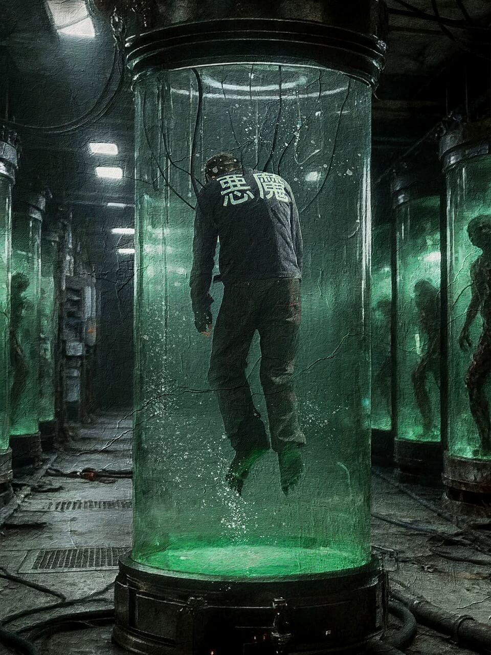 UNDERWATER Black Demon Print Distressed Long Sleeve Tee