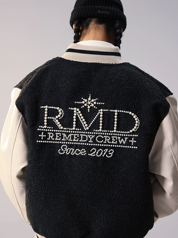 Remedy RMD Pearl Embroidered Leather Varsity Jacket