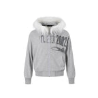 Night Lab Riveted Faux Fur Hood Zip Up Hoodie