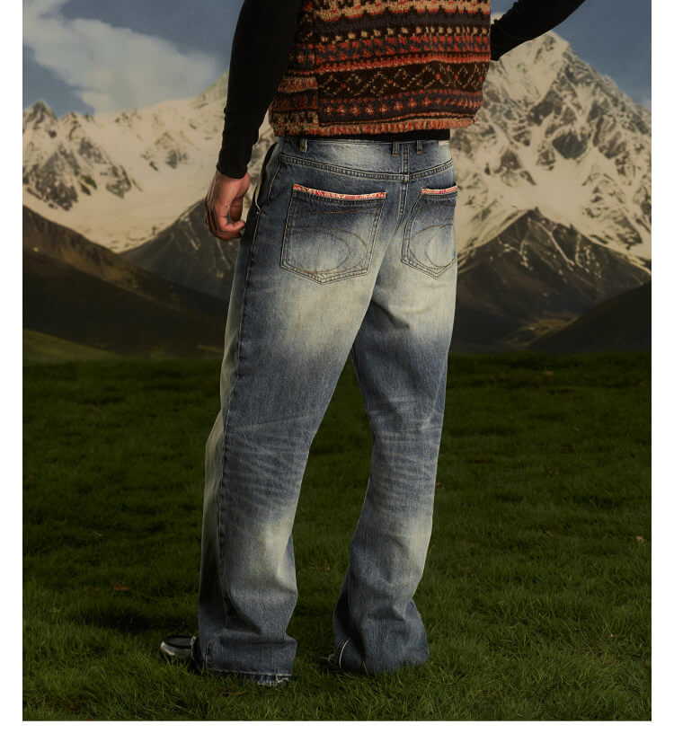 S45 Ethnic Trim Back Pocket Washed Jeans