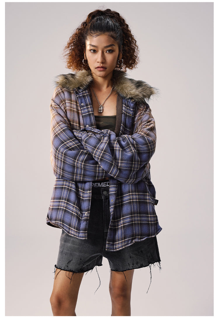 Remedy Gradient Plaid Quilted Lined Shirt Jacket