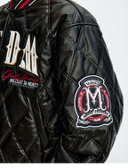 MEDM Diamond Quilted PU Leather Varsity Jacket