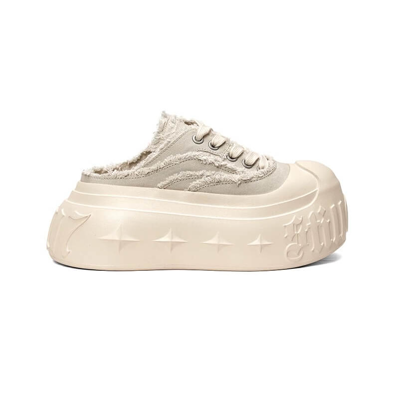 1807 INF-008 Gothic Lace Up Canvas Chunky Half Sneakers