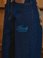 Harsh and Cruel Plaid Trim Cuffed Pocket Jeans