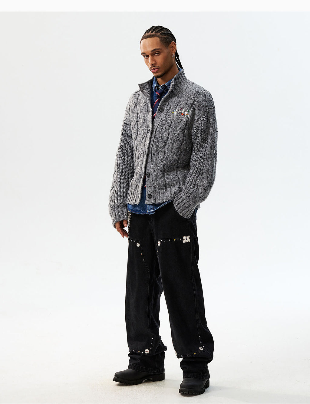 MEDM Speckled Cable Knit Cardigan