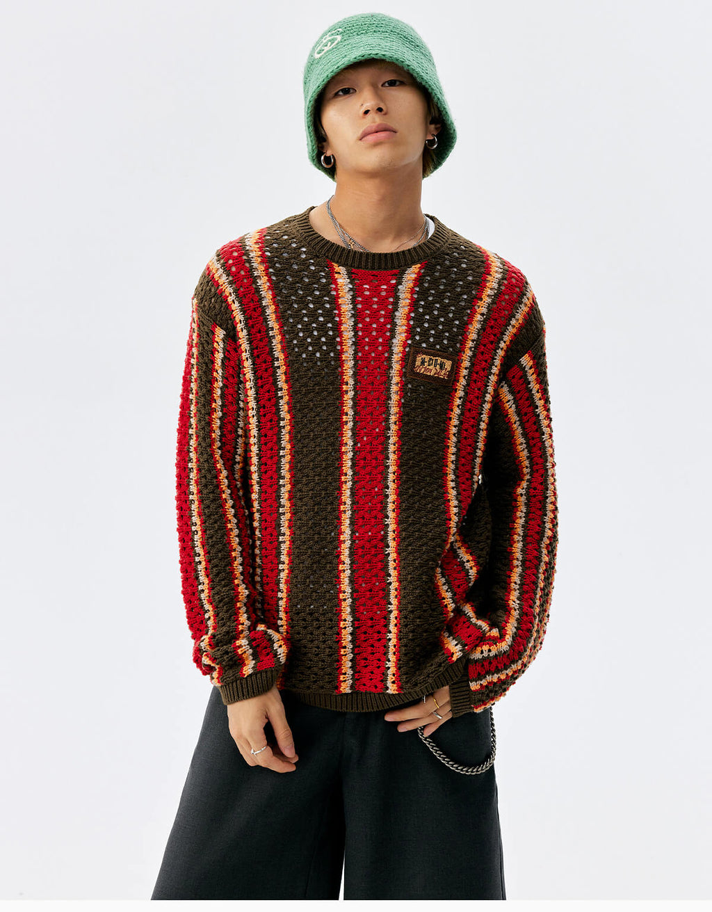 MEDM Multi Color Striped Open Knit Sweater