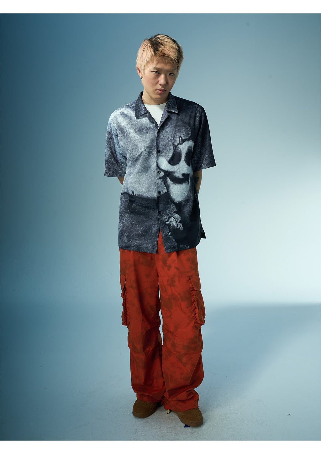 EVILKNIGHT(EK) Full-Print Graffiti Portrait Cuban Shirt